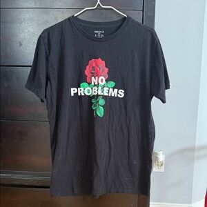 Forever 21 Black Tee with Red Rose Graphic and White 'No Problems' Text